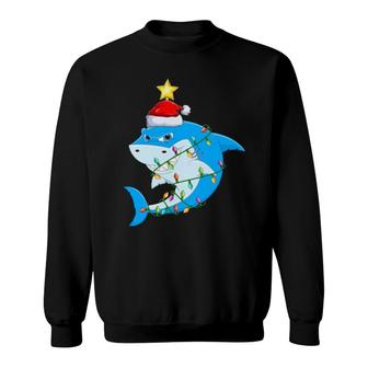 Lighting Xmas Tree Matching Great White Shark Christmas Sweatshirt | Mazezy