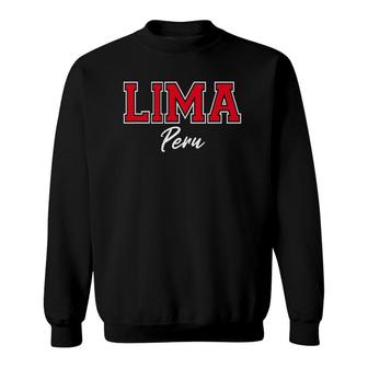 Lima Peru Varsity Style Red Text Sweatshirt | Mazezy