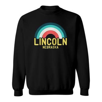 Lincoln Nebraska Vintage Retro Rainbow Raglan Baseball Tee Sweatshirt | Mazezy