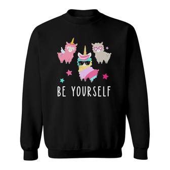 Llamacorn Girls T Llama Unicorn Be Yourself Tee Sweatshirt | Mazezy