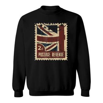 London Vintage Distressed British Flag Postage Stamp Sweatshirt | Mazezy
