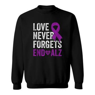Love Never Forgets Purple Ribbon Awareness End Alzheimers Sweatshirt - Thegiftio UK