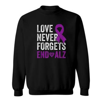 Love Never Forgets Purple Ribbon Awareness End Alzheimers Sweatshirt - Thegiftio UK