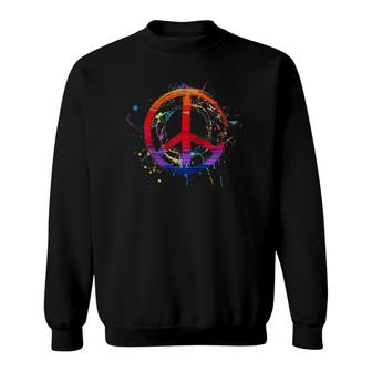 Love Peace Sign Fun Retro Design Gift Paint Splatter Raglan Baseball Tee Sweatshirt | Mazezy