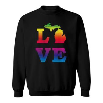 Love State Of Michigan Rainbow - Vintage Worn Look Sweatshirt | Mazezy