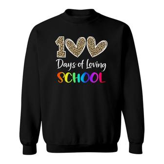 Loving 100 Days Of School Leopard Rainbow Teacher Boys Girls Sweatshirt | Mazezy