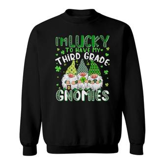 Lucky Third Grade Gnomies St Patrick's Day Teacher Sweatshirt | Mazezy