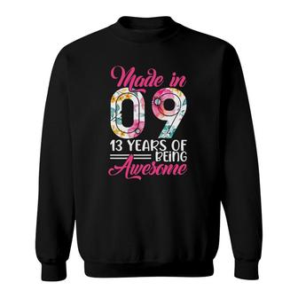 Made In 09 Awesome 13 Years Old Birthday Party Costume Women Sweatshirt | Mazezy