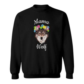 Mama Wolf Cute Mom Pack Sweet Flowers Mother Gift Sweatshirt | Mazezy