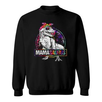 Mamasaurus Dinosaur Mama Saurus Family Matching Tie Dye Sweatshirt | Mazezy