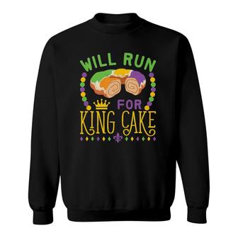 Mardi Gras Running Will Run For King Cake Funny Runner Sweatshirt | Mazezy