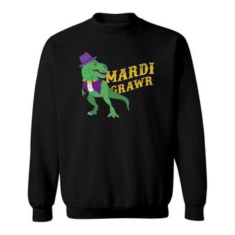 Mardi Grawr T Rex Dinosaur Mardi Gras Bead Sweatshirt | Mazezy