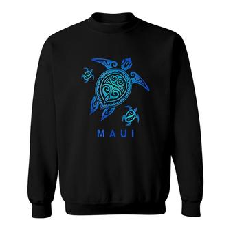 Maui Hawaii Sea Blue Tribal Turtle Sweatshirt | Mazezy