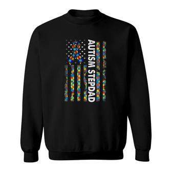 Men Autism Stepdad American Flag Father's Day Gift Sweatshirt | Mazezy