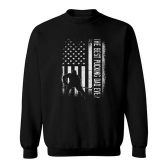Mens Best Pucking Dad Ever Vintage Usa Flag Hockey Father's Day Sweatshirt | Mazezy
