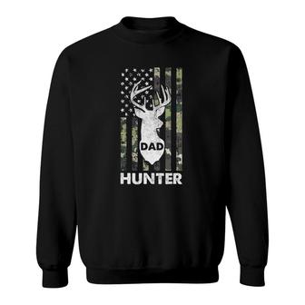 Mens Deer Hunter Dad Fathers Day Hunting American Flag Camo Papa Sweatshirt | Mazezy