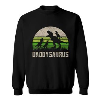 Mens Fathers Day Dad T-Rex Fun Daddysaurus 4 Kids Dinosaur Sweatshirt - Seseable