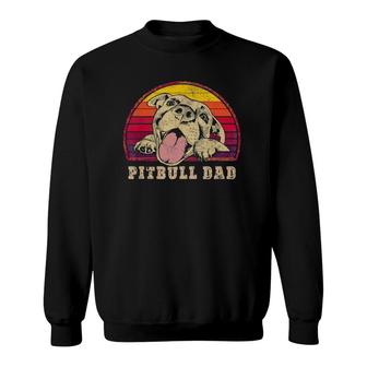 Mens Pitbull Dad Vintage Smiling Pitbull Father's & Dog Lovers Sweatshirt | Mazezy
