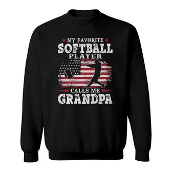 Mens Softball Player Calls Me Grandpa Usa Flag Sweatshirt | Mazezy
