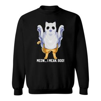 Meow I Mean Boo Ghost Cat Halloween Costume Boys Sweatshirt | Mazezy