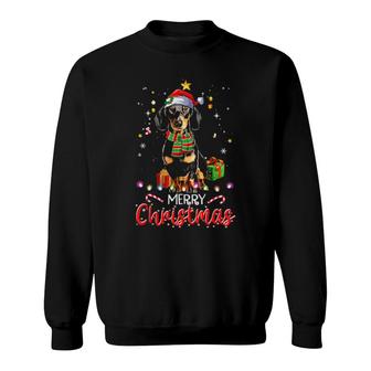 Merry Christmas Dachshund Santa Hat Tree Lights Pj Xmas Sweatshirt | Mazezy