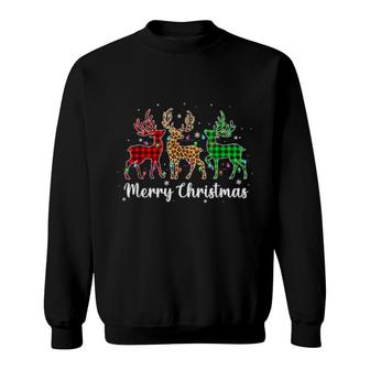 Merry Christmas Reindeer Leopard Buffalo Plaid Snowflakes Sweatshirt | Mazezy