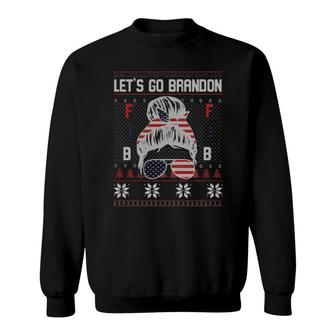 Messy Bun Let's Go Brandon Fjb Ugly Christmas Sweatshirt | Mazezy AU