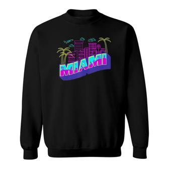Miami - Florida Vaperwave Skyline Synthwave 80S Style Retro Tank Top Sweatshirt | Mazezy