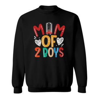 Mom Of 2 Boys Low Battery Tired Mom Heart Two Sons Mother's Day Sweatshirt | Mazezy