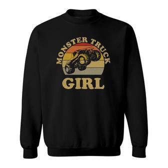 Monster Truck Girl Vintage Retro Sunset Design Girls Sweatshirt | Mazezy