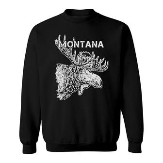 Montana And Moose Head And Antlers Sweatshirt | Mazezy