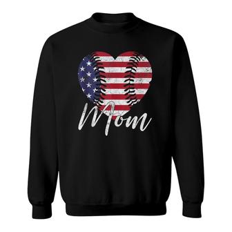 Mother's Day Gift July 4Th Mom Usa Heart Baseball Softball Sweatshirt | Mazezy