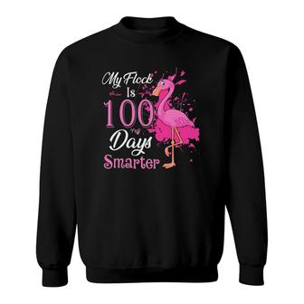 My Flock Is 100 Days Smarter Cute Flamingo Teacher Student Sweatshirt | Mazezy