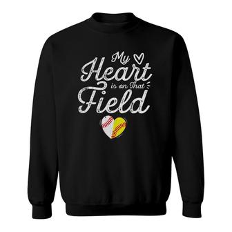 My Heart Is On That Field Baseball Softball Mother's Day Mom Sweatshirt | Mazezy