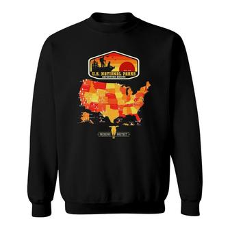 National Parks Map - Retro Us American Hiking Camping Sweatshirt | Mazezy