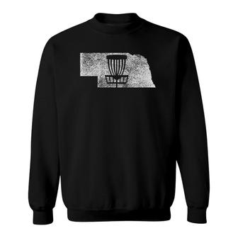 Nebraska Disc Golf State With Basket Distressed Graphic Sweatshirt | Mazezy
