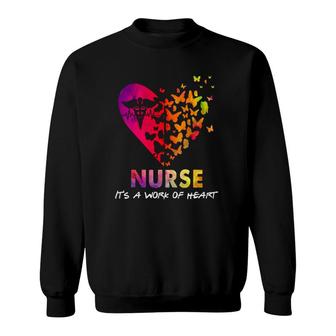 Nurse It's A Work Of Heart Caduceus Butterflies Heartbeat Watercolor Sweatshirt | Mazezy