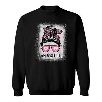 Nurse Life Bleached Pink Leopard Messy Bun Nurse Life V2 Sweatshirt - Thegiftio UK