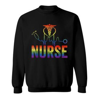 Nurse Rainbow Heartbeat Lgbt Flag Graduate Nursing Program Sweatshirt | Mazezy DE