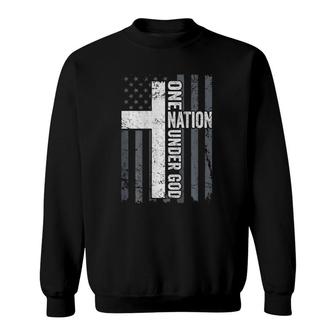 One Nation Under God Christian Worship Cross Flag On Back Sweatshirt | Mazezy