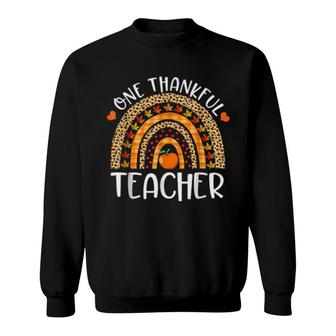One Thankful Teacher Thanksgiving Rainbow Leopard Fall Sweatshirt | Mazezy