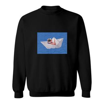 Orange Tabby Cat In Paper Boat Classic Sweatshirt | Mazezy