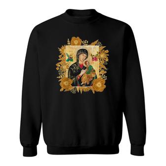Our Lady Of Perpetual Help Blessed Mother Mary Catholic Icon Raglan Baseball Sweatshirt | Mazezy