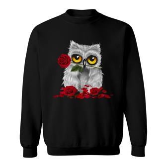 Owl And Red Rose Sweatshirt | Mazezy