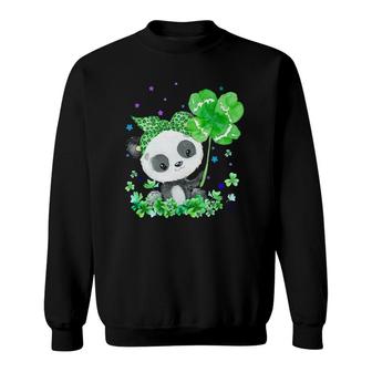 Panda Holding Shamrock Stars Cute St Patrick's Day Sweatshirt | Mazezy