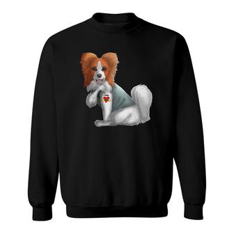 Papillon I Love Mom Tattoo Dog Funny Mother's Day Gift Sweatshirt | Mazezy