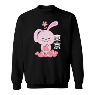 Pastel Yume Kawaii Tokyo Fashion Nu Goth Bunny With Hearts Sweatshirt | Mazezy
