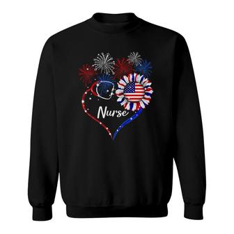 Patriotic Nurse 4Th Of July American Flag Sunflower Love Sweatshirt | Mazezy