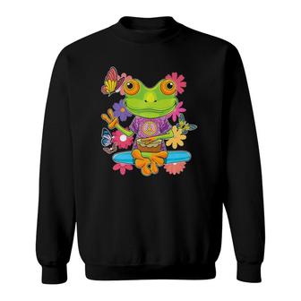 Peace Hand Sign Hippie Retro Trippy Colorful Frog 60S 70S Sweatshirt | Mazezy AU