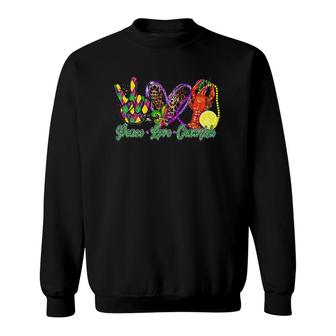 Peace Love Crawfish Beads Mardi Gras Funny Carnival Sweatshirt | Mazezy CA